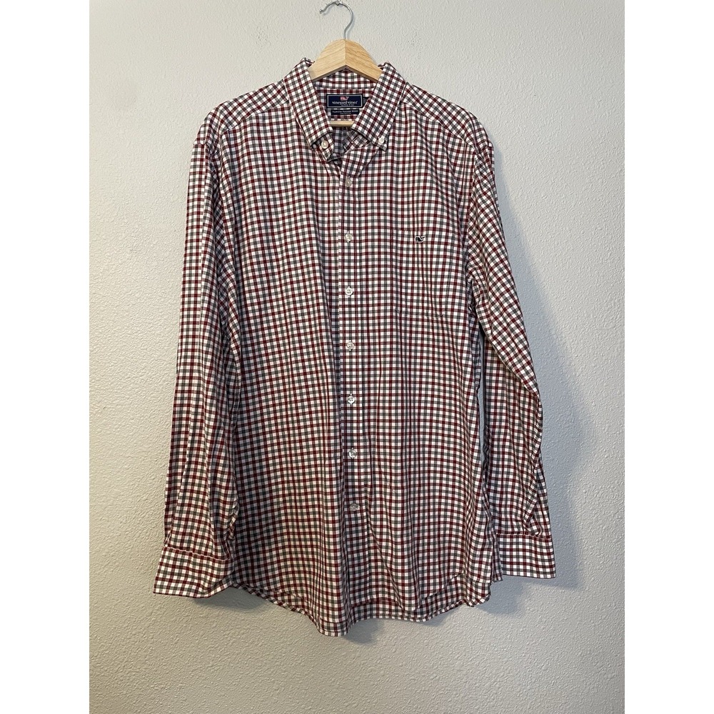 VINEYARD VINES Men's Slim Fit Tucker Shirt Sz XL Red Gray Plaid